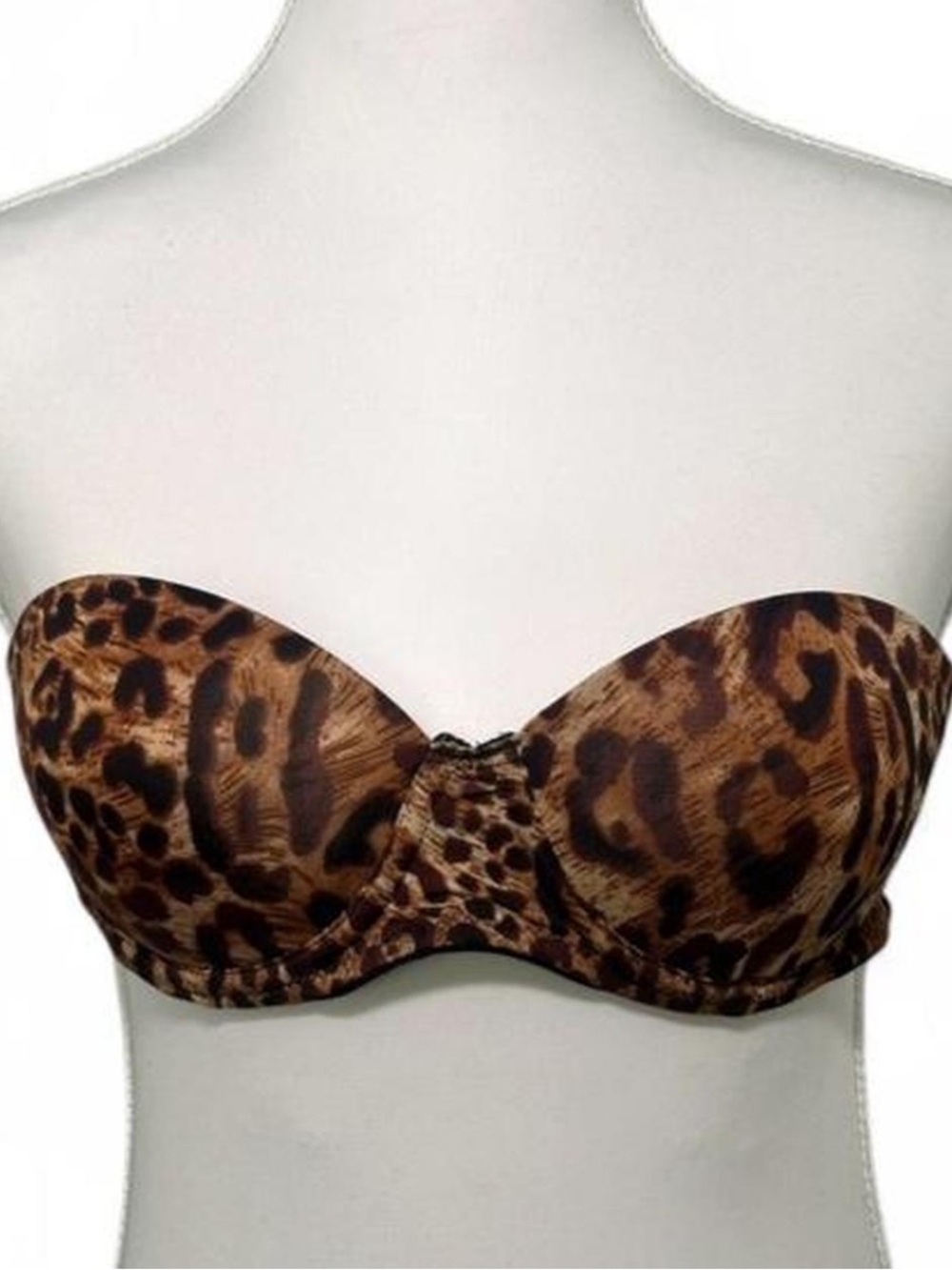 Leopard Print Strapless Bandeau Bra - Brown